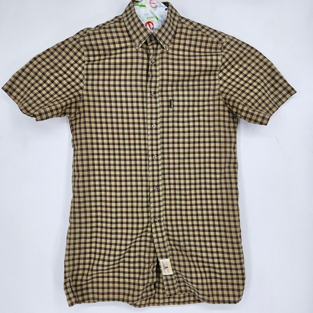Barbour Shirt Mens Large Brown Plaid Short Sleeve South Shields Casual